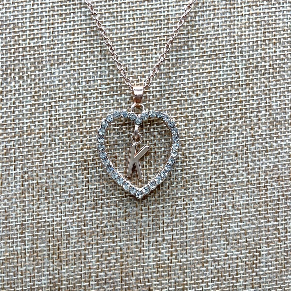 Heart ❤️ with “K” Rose gold tone necklace